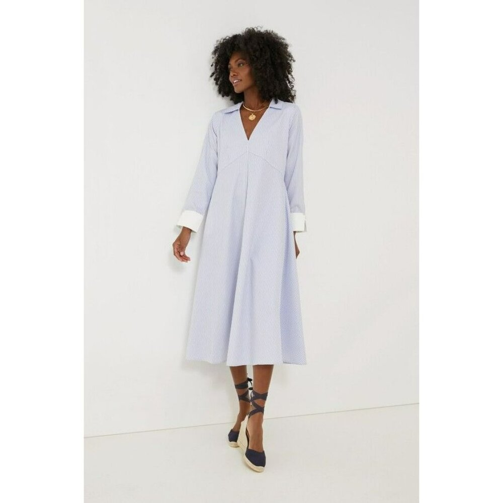Pomander Place Cannes Stripe Long Sleeve Maxi Dress Blue Large